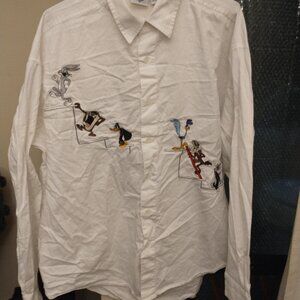 VINTAGE! 90'S WARNER BROS. LOONEY TUNES EMBROIDERED WHITE BUTTONDOWN SHIRT